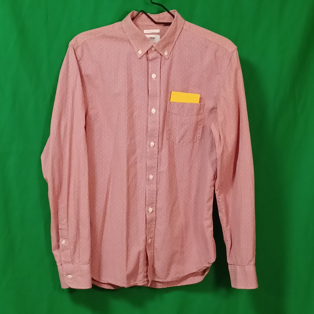 Old Navy Mens Slim Fit Button Down Shirt Red White Micro Check Dotted‎ Medium